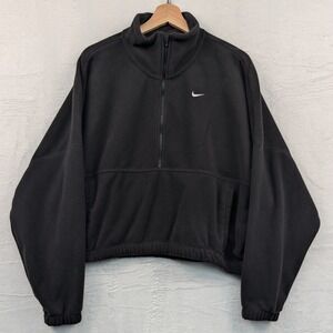 Nike Women's L Black One Therma-FIT Oversized 1/2-Zip Fleece Sweater Athleisure